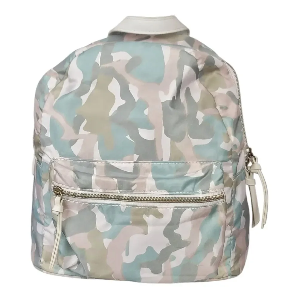 Pastel Camouflage Mini Backpack with White Faux Leather Straps‎